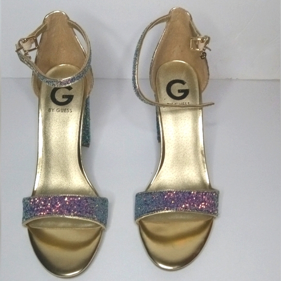 NEW! Sparkling GUESS Block High Heel OPEN TOE Shoes Metallic FORMAL PROM… - Picture 3 of 14